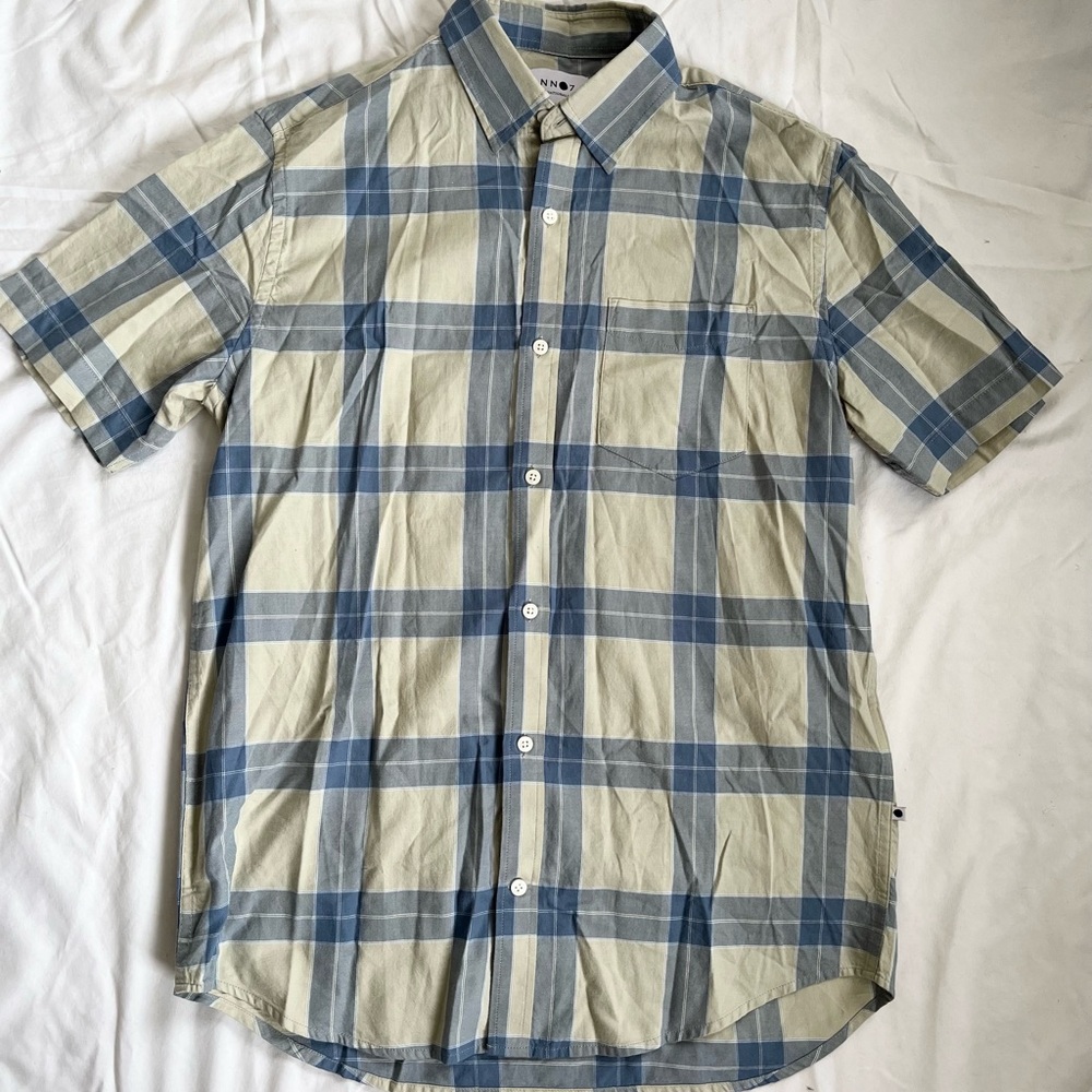 Men's No Nationality Blue and Cream Plaid Shirt